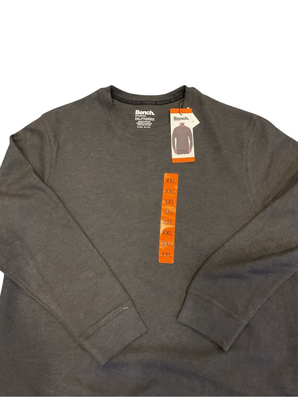 Bench Urbanwear Mens XXL Thermal Long Sleeve Crewneck Shirt Charcoal Grey New